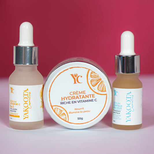Pack Trio ( Sérum vitamine C + une crème hydratante à base vitamine C + sérum contour des yeux)